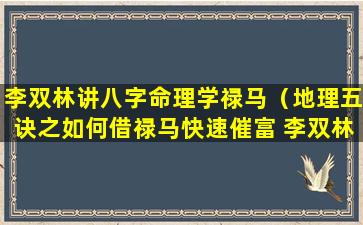 李双林讲八字命理学禄马（地理五诀之如何借禄马快速催富 李双林）